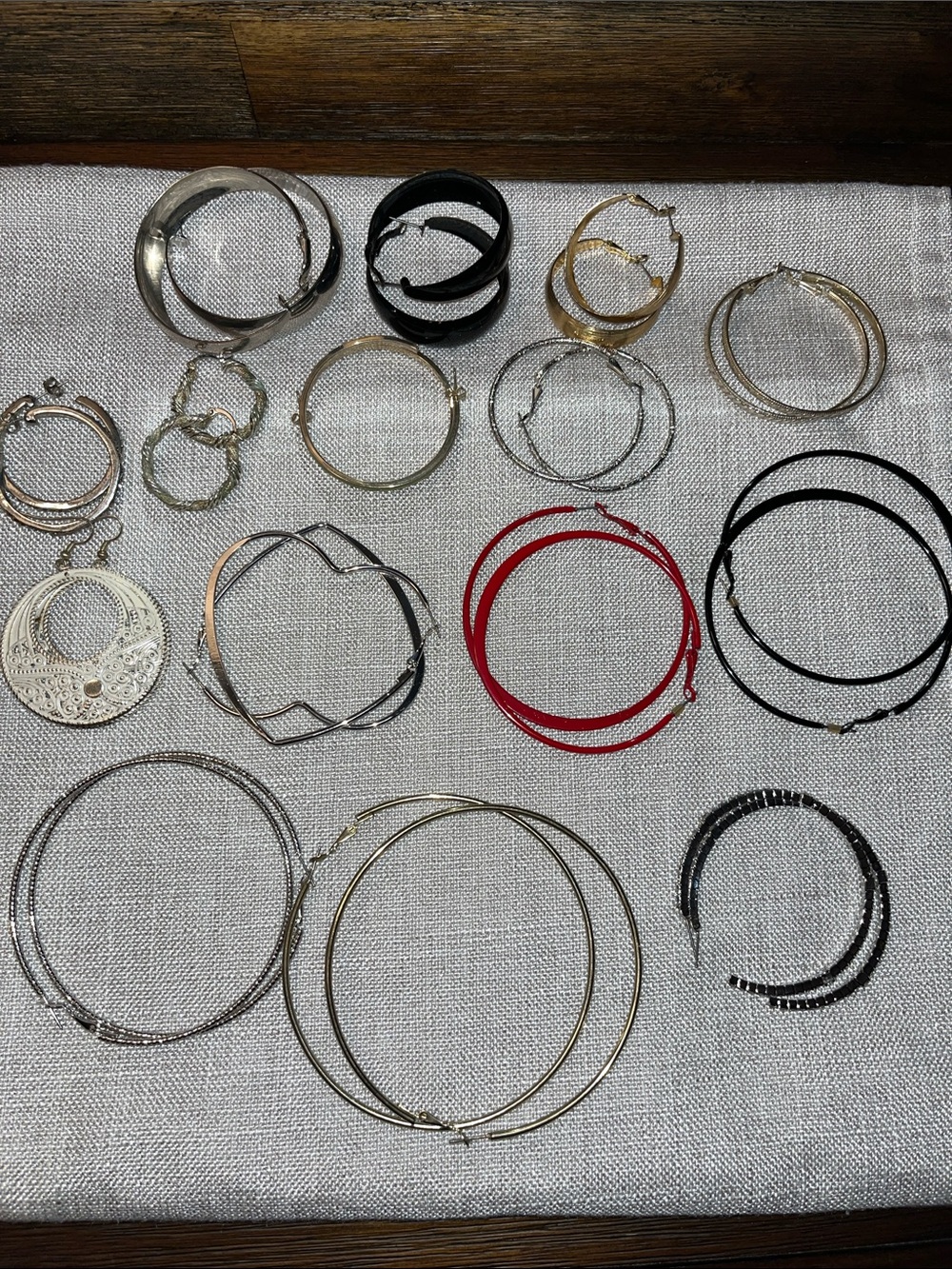 Mixed Metal and Colored Hoop Earring Set - Red, Black, Gold, Silver 15 pairs